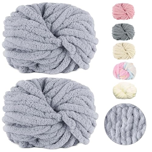 Dicke Wolle Garn 500 g(250 g*2) ca.54 m, Hellgrau Chunky Wolle, Super Soft Chenille Chunky Yarn, Grobstrick Weiches Wollgarn, Soft Arm Knitting zum Häkeln Decke, Schals, Mützen, Decken, Zierkissen von Bocguy