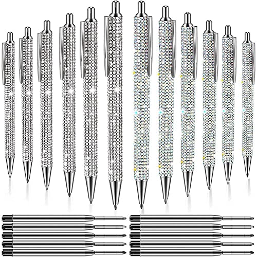 Boddceto 12 StüCk Bling Pen Bulk Metall Kugelschreiber Diamantstift Crystal Press Einziehbare Schwarze Tinte 0,7 Mm Kugelschreiber 2 Farben von Boddceto