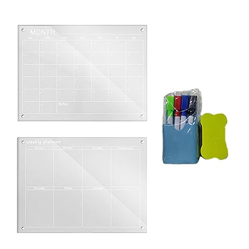 Boddceto Magnetischer Notizblock Kalender, Acryl Wöchentlicher Monatlicher Mahlzeitenplaner, Abwischbare Tafel, Wöchentlicher Kalender für Den Kühlschrank, Nachrichtentafel, Einfach zu Benutzen, Trans von Boddceto