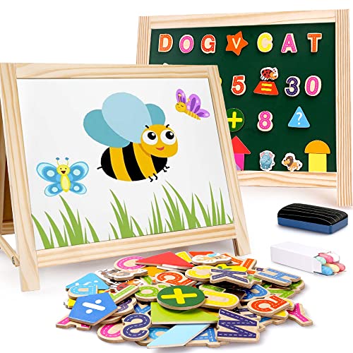 Kinder Holz Kunst Staffelei Magnetisches Whiteboard und Tafel Tabletop Zeichenbrett mit magnetischen Buchstaben Zahlen Geschenke für Kleinkinder Jungen Mädchen 3 4 5 6 7 8 9 10 Jahre alt von Boderam