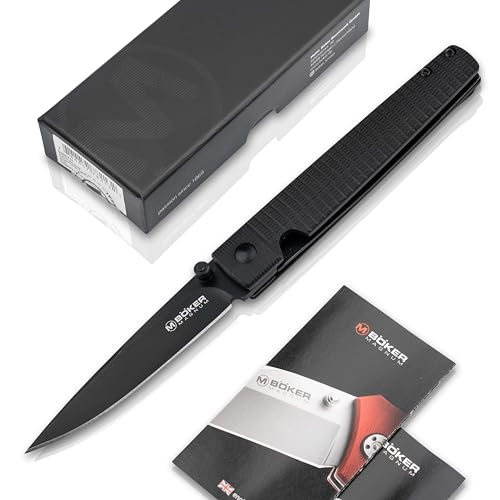 BÖKER MAGNUM® Stereo Tactical Knife - schwarzes Einhand-Messer mit Daumenpin - dünnes & langes Liner Lock Taschenmesser mit Clip - Gentleman-Messer mit G10 Griff - schwarzes EDC Klappmesser flach von BÖKER PLUS