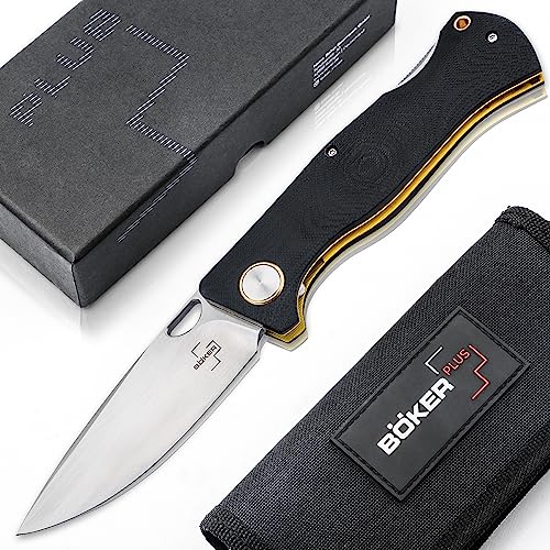 BÖKER PLUS® Epicenter Backlock Pocket Knife - EDC Backlock Taschen-Messer mit extra scharfer Klinge aus D2 - hochwertiges G10 Klappmesser mit Droppoint Klinge & Clip in Etui von BÖKER PLUS