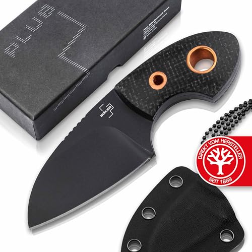 BÖKER PLUS® Gnome All Black Copper - feststehendes Mini Messer mit D2 Klinge - schwarzes Neck Knife mit Kydex-Scheide & Kette - Micarta Hals-Messer zum Umhängen von BÖKER PLUS