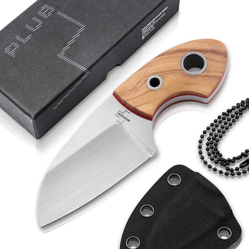 BÖKER PLUS® Gnome Olive Messer - feststehendes Mini Messer mit Holz-Griff - Neck Knife mit Kydex Scheide - Halsmesser mit Halskette zum Umhängen - EDC Zweifinger Nacken-Messer mit D2 Klinge von BÖKER PLUS