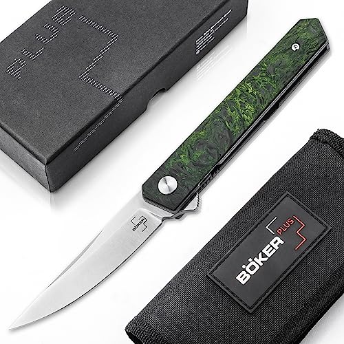 BÖKER PLUS® Kwaiken Mini Flipper Klappmesser - extrem scharfes Einhand-Messer mit M390 Flipper-Klinge - kugelgelagertes 1 Hand Taschenmesser mit Kohlefaser-Griff - Limited Edition EDC Pocket Knife von BÖKER PLUS