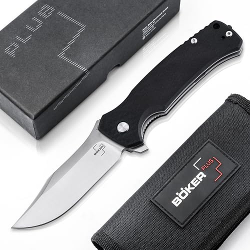 Böker Plus® M.E.R.K. 1 Linerlock Taschenmesser - Einhand Flipper Messer mit G10 Griff schwarz - taktisches Outdoor Klappmesser - Tactical Knife mit scharfer D2 Clip-Point Klinge, Etui & Geschenk-Box von Böker Plus