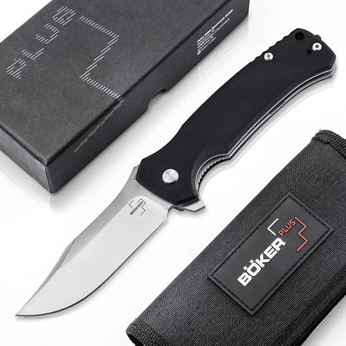 BÖKER PLUS® M.E.R.K. 1 Linerlock Taschenmesser - Einhand Flipper Messer mit G10 Griff schwarz - taktisches Outdoor Klappmesser - Tactical Knife mit scharfer D2 Clip-Point Klinge, Etui & Geschenk-Box von BÖKER PLUS