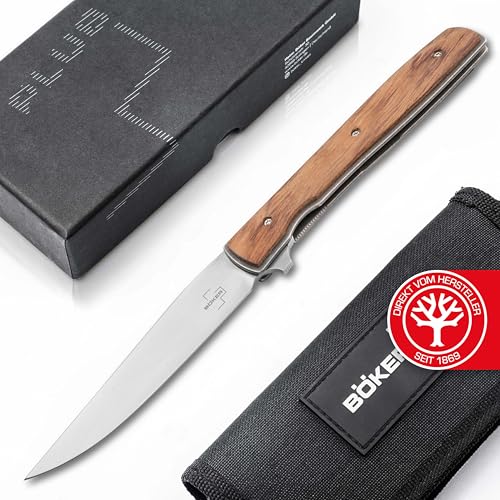 BÖKER PLUS® Urban Trapper Flipjoint Taschenmesser - EDC Einhandmesser mit Holzgriff klappbar - 1 Hand Flipper Klappmesser mit Kugellager - Flipper EDC Gentleman-Messer mit Clip & Etui von BÖKER PLUS