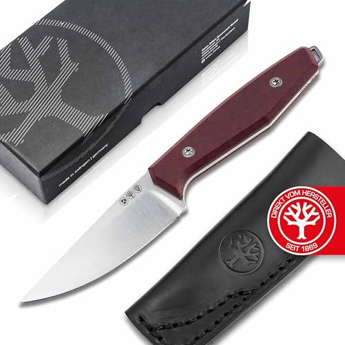 Böker SOLINGEN® Daily Knives AK1 Droppoint Richlite Redstone - Pfadfinder Fahrten-Messer 42a konform mit RWL 34 Klinge - EDC Taschenmesser feststehend mit Leder-Scheide & Ulti-Clip - Made in Germany von Böker