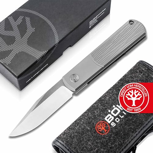 Böker Solingen® BRLW - Premium Barlow Taschenmesser mit Titan-Griff - edles Gentleman Klappmesser mit Frame-Lock - kleines Einhand-Messer mit Flipper Klinge aus MagnaCut mit Etui - Made in Germany von Böker