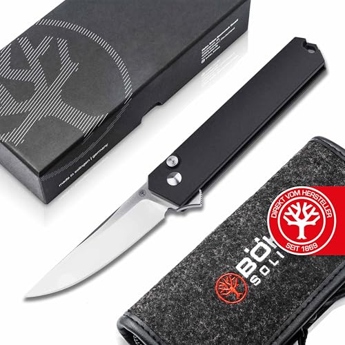 Böker Solingen® Kwaiken Compact Button Lock - Flipper Messer mit Kugellager - Einhand Messer im Japan Look - taktisches Einsatzmesser mit Clip - edler Gentleman Folder in Etui - Made in Germany von Böker