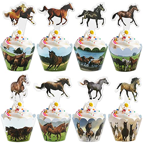 48 Stück Pferde-Cupcake-Aufsätze, Pferde, Galoppieren auf dem Grasland, Cupcake-Dekoration für Pferde, Reiter, Mottoparty, Geburtstag, Babyparty, Hochzeit, Urlaub, Gastgeschenk von Boerni