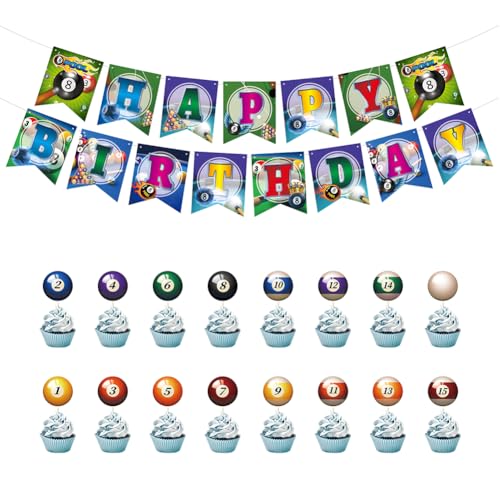 Billard Thema Geburtstag Banner Happy Birthday Billard Cupcake Topper Indoor Sport Geburtstag Party Dekoration von Boerni