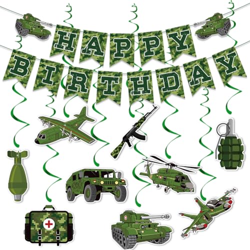 Camouflage Geburtstag Banner Hängender Wirbel, Grün Camo Geburtstag Banner Decke Wirbel, Armee Soldat Militär Geburtstag Wimpelkette Wirbel, Camo Thema Geburtstag Party Dekoration von Boerni