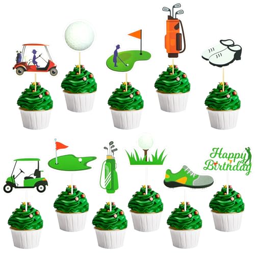 Cupcake-Topper für Outdoor-Sport, Cupcake-Topper, Golfwagen, Golfplatz, Golftasche, Golfschläger, Golftee, Cupcake-Topper (24 Stück) von Boerni