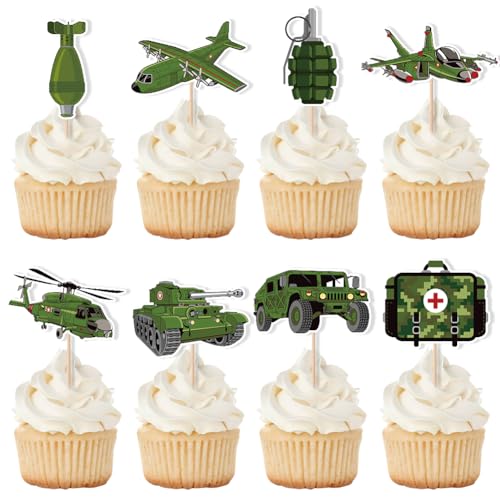 Cupcake-Topper mit Camouflage-Muster, 48 Stück, Camouflage-Kuchenaufsätze, Militär-Kuchendekoration, Camouflage-Thema, Geburtstagskuchenzubehör von Boerni