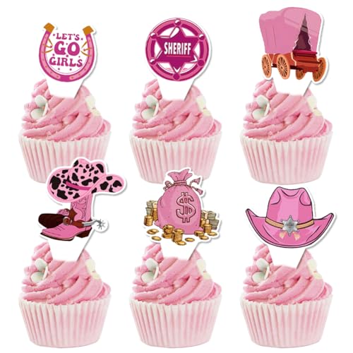 Cupcake-Topper mit Cowgirl-Thema, Western-Cowgirl-Kuchenaufsatz, rosa Western-Cowgirl-Party-Dekoration (24 Stück) von Boerni