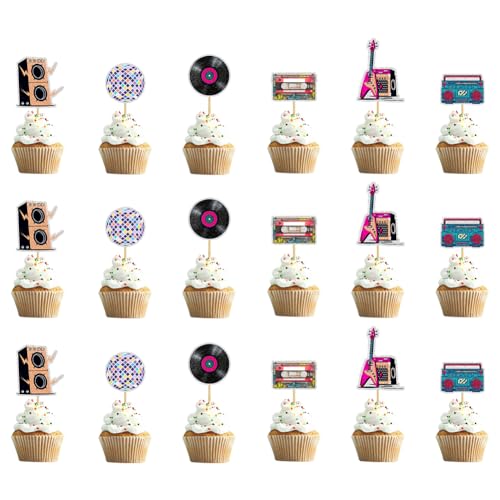 Disco Cupcake Topper, Musik-Thema, Cupcake-Topper, 70, 80, 90er Jahre Retro-Kuchenaufsatz, Bar-Kuchendekoration (24 Stück) von Boerni