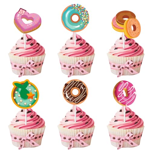 Donut-Party-Dekoration, Donut-Cupcake-Topper für Kuchen, Mini-Kuchen, Eis, Käse, Donuts, Pudding, Gelee, 24 Stück von Boerni