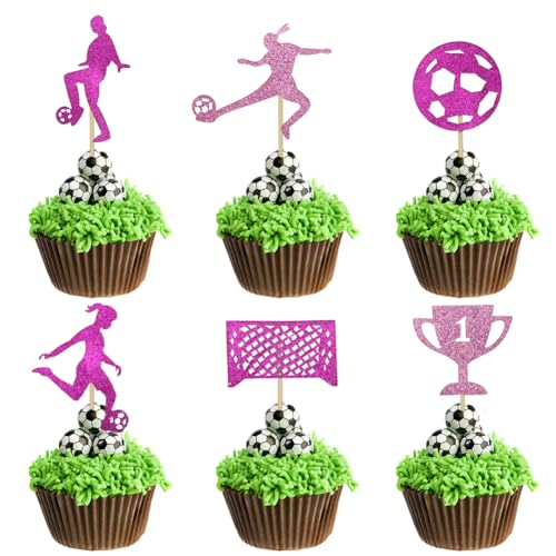 Fußball-Kuchenaufsätze, rosa Fußball-Cupcake-Topper, Mädchen, Damen, Frauen, Fußball-Cupcake-Topper (24 Stück) von Boerni