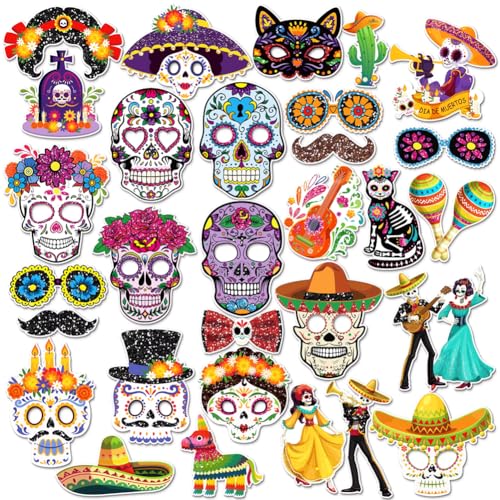 Glitter Day of the Dead Photo Booth Prop, Halloween Photo Background Posing Props, Colorful Ghost Skull Party Photo Props, Dia De Los Muertos Party Supplies (30pcs) von Boerni