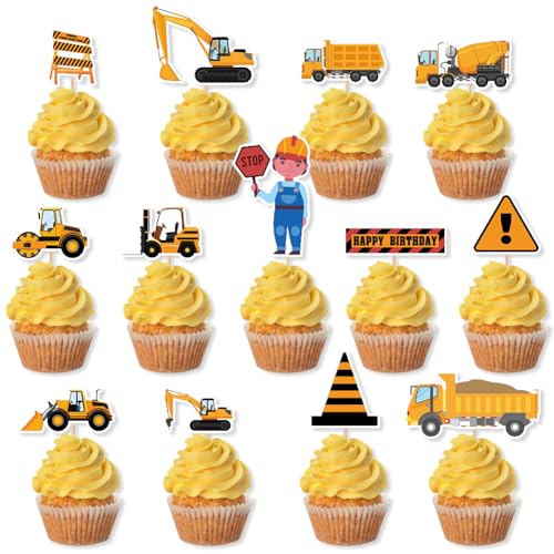 Konstruktion Cupcake Toppers, Loader Bulldozer Bagger Roller Gabelstapler Betonmischer Grabenmaschine Cupcake Toppers für Geburtstagsfeier von Boerni