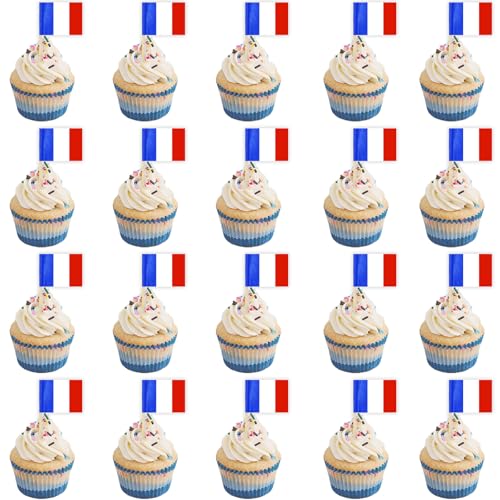 Kuchendekoration mit französischer Flagge, Zahnstocher, Mini-Cupcake-Topper (100 Stück) von Boerni