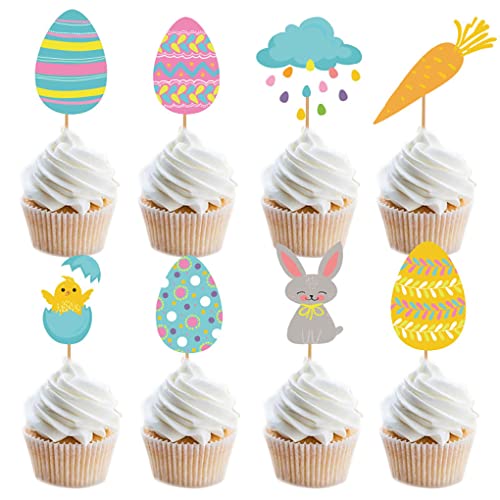 Ostern Cupcake Topper Hase Cupcake Topper Osterei Cupcake Topper Kaninchen Huhn Karotte Osterparty Kuchenaufsatz Dekorationen (24 Stück in 8 Stilen) von Boerni