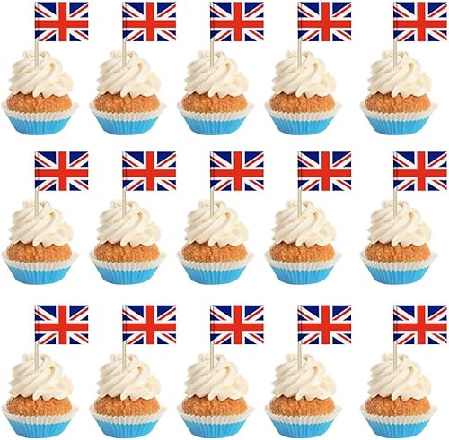 Union Jack-Kuchenaufsatz, britische Flagge, Zahnstocher, Cupcake-Topper, Mini-Cupcake-Topper (100 Stück) von Boerni