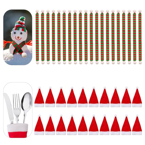 Bofanze 40 Stück Mini Weihnachtsmütze und Schal Set Mini-Weihnachtsschal Niedliches Mini Weihnachtsmütze, Nikolausmütze Klein für Weihnachten Weinflasche Abdeckung, Mini-Mütze für Weihnachtsfeiern von Bofanze