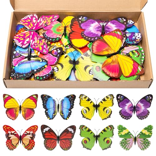 Bofanze 40 pcs Schmetterlinge Deko mit Clip, 12CM, 3D Schmetterlinge mit Clip, Kunststoff Schmetterling, Bunt Künstliche Schmetterling für Frühling Blumentopf Dining Table Kinderzimmer Dekoration von Bofanze