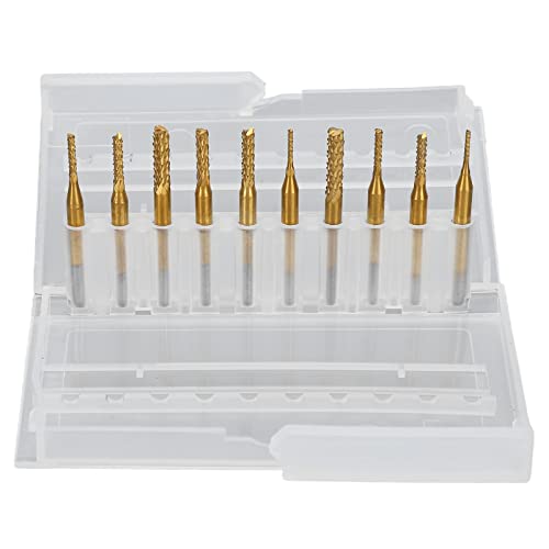 10-teiliges Gravur-Fräser-Set, Ti-beschichtete PCB-Hartmetall-Bits, 1/8-Zoll-Schaft, Werkzeuge 1,0–3,0 mm, für Holzschnitzerei und mehr, robust und verschleißfest von Bognajin