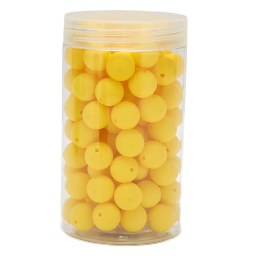 105 Stück 15 mm große Silikonperlen, große runde lose Perlen zum Basteln, lebendige Farben, vorgebohrte Löcher, stabiles Silikonmaterial, ideal für die Herstellung von Armbändern, (Yellow) von Bognajin