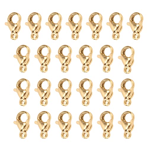 25 Stück 9 x 6 mm Edelstahl-Karabinerverschlüsse, Armbänder, Halsketten, Schmuckherstellung, leicht zu öffnen und zu schließen, starke, stabile Karabinerklammern (Gold) von Bognajin