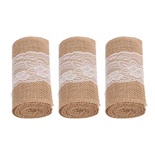 3 Rollen einfaches, elegantes Jute-Spitzenband, echte rustikale Hochzeits-DIY-Schleifendekoration, 5,9 Zoll x 7,5 Fuß Jute-Sackleinenband, leicht zu schneidendes Handwerk, von Bognajin