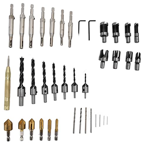 39pcs Cork Drill Bit Kit, Klauen -Kabinen -Hex -Shank -Schaft -Bits -Set mit zentralem Stanzwerkzeug, Hochgeschwindigkeits -Stahl für Holzbearbeitungslochbohrungen von Bognajin