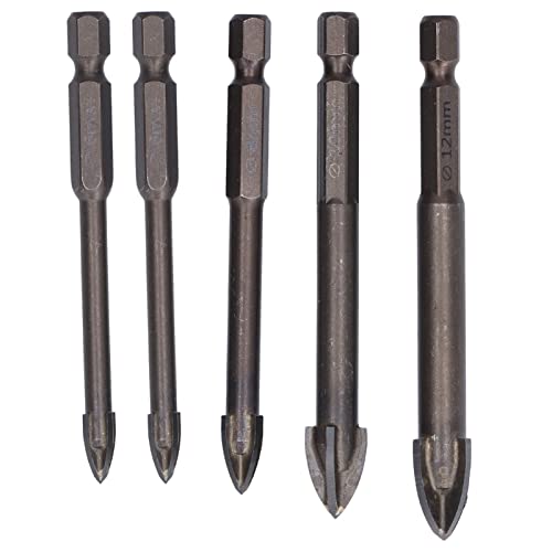 5Pcs Cross Tile Drill Bits Set, Carbide Hex Shank, for Concrete Ceramic Glass Drilling, Fast and Smooth, Strong Wear, 1/4in Hex Shank, Easy to Install von Bognajin