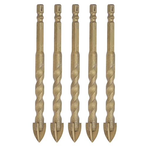 5pcs 12mm Cross Speerspitzen -Carbid -Bohrer Bits Set, 1/4in -Sechskant Shank, für Glaskeramik -Marmorlöcher, rostbezogene hohe Härte Verschleiß von Bognajin