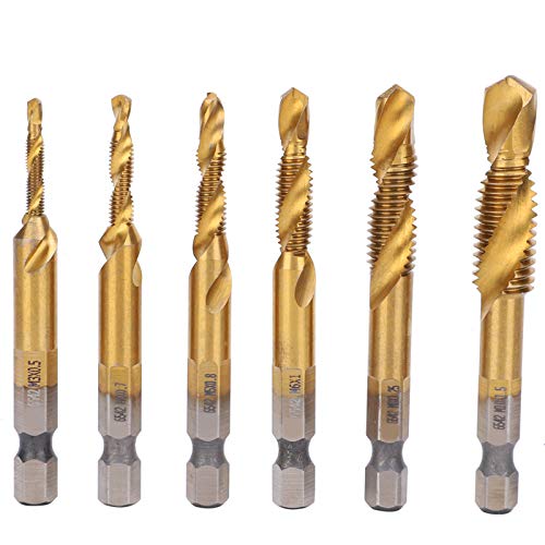 6pcs HSS -Tap -Bohrer -Bits eingestellt, Hochgeschwindigkeitsstahl mit Beschichtung, Hex -Shank, für Gewinde -Handwerkzeug, M3 M10 Größen, Verschleiß von Bognajin