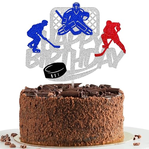 Bogoro Cake Topper Happy Birthday Tortendeko Geburtstag Kuchen Deko, Hockey Kuchenaufsatz, Eishockey Sport Thema, Hockey-Cupcake-Topper, Sport Themen Cupcake Topper von Bogoro