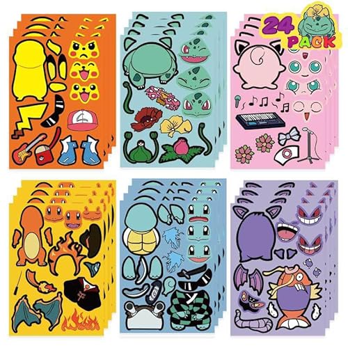 Cartoon Aufkleber,Cartoon Aufkleber FüR Kinder,24 Pcs Cartoon Aufkleber,Make Face Stickers,Diy Gesichts-Match-Sticker Basteln,Erstellen Sie Ihr Eigenes Cartoon FüR Kinder Baby Dekoration von Bogoro