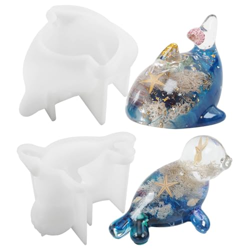 2 Stück Delfin-Silikonformen, Kristal Silikonformen Epoxidharz, Delphin Gießform Silikon Formen 3D Ozean Tierformen Silikon Set Delphin | 3D-Delphin-Seifenform Kerzenform, Fondant, Schokolade von Bohany