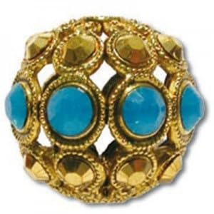 1 pcs Round Rhinestone Bracelet Spacer Charm Beads with Swarovski Elements 742 13 mm caribbean blue opal aurum Old Gold von Bohemia Crystal Valley