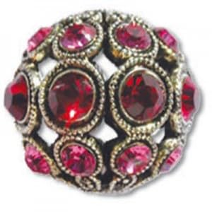 1 pcs Round Rhinestone Bracelet Spacer Charm Beads with Swarovski Elements 742 13 mm ruby rose Old silver von Bohemia Crystal Valley