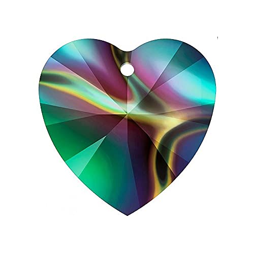 1 stk SWAROVSKI ELEMENTS pendant HEART 6228 crystal stone with hole, 18 x 17.5 mm Crystal Rainbow Dark (Swarovski-Elemente Anhänger Herz 6228 Kristallstein mit Loch Grün blau) von Bohemia Crystal Valley