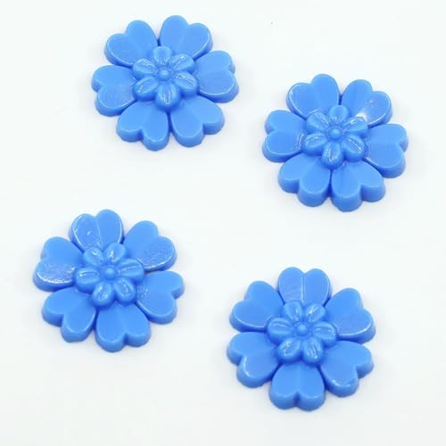 10 g (approx. 4 pcs) Vinatge Cabochon Flower, Blue Opaque (E-FLOWERS), Glass, Czech Republic von Bohemia Crystal Valley