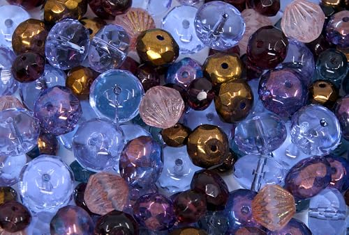 10 g Faceted Fire Polished Beads Mix (Cathedral, Rondelle, Lantherns), Mix Purple, Glass, Czech Republic von Bohemia Crystal Valley