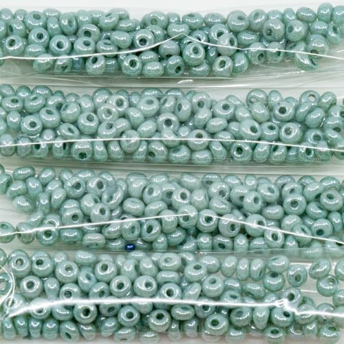 10 grams (approx. 115 pcs) Preciosa Drops Teardrop Beads Coated, Round Hole, Loose, 5/0, 90 Luster Green Full Coated (02090-14457), Glass, Czech Republic von Bohemia Crystal Valley