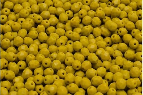 10 grams (approx. 120 pcs) Faceted Round Fire Polished Beads, 4 x 4 mm, Yellow Beige Matte (13740-84100), Glass, Czech Republic von Bohemia Crystal Valley