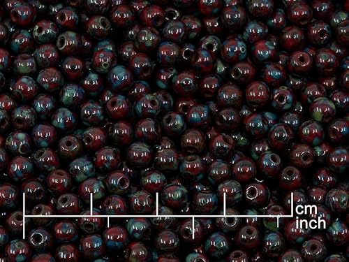 10 grams (approx. 120 pcs) Round Druck Beads, 4 x 4 mm, Opaque Red Travertin (93200-86800), Glass, Czech Republic von Bohemia Crystal Valley